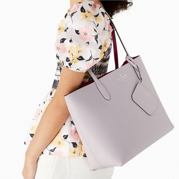 New Kate Spade Ava Reversible Tote with Pouch Double Faced Leather Plum Wine - Picture 4 of 6